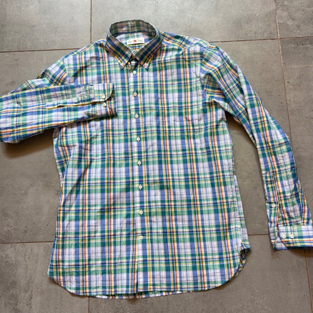 Alan Paine Plaid Button Down Mens M‎ Green Blue Multi Color Excellent Cotton LS